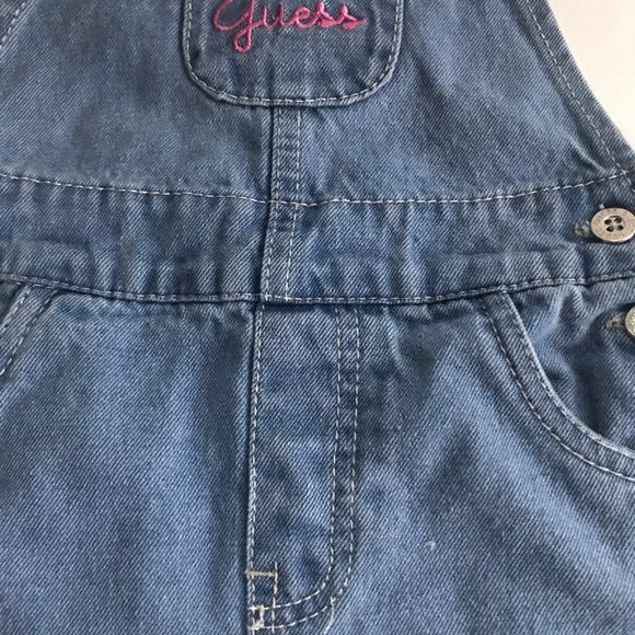 Guess Light Blue Denim Shortall Size 4T with Pink branding - Picture 6 of 6